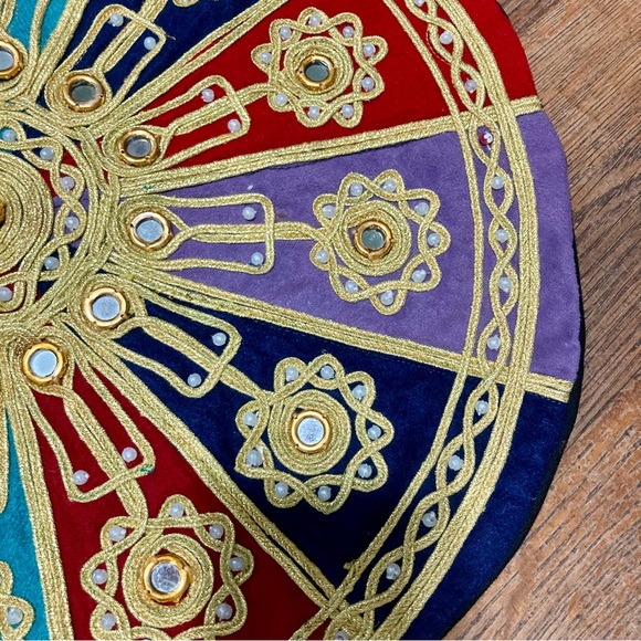 BOHEMIAN Indian Velvet Round Embroidered Decorative Round Pillow Cover 15.5” - Picture 11 of 16